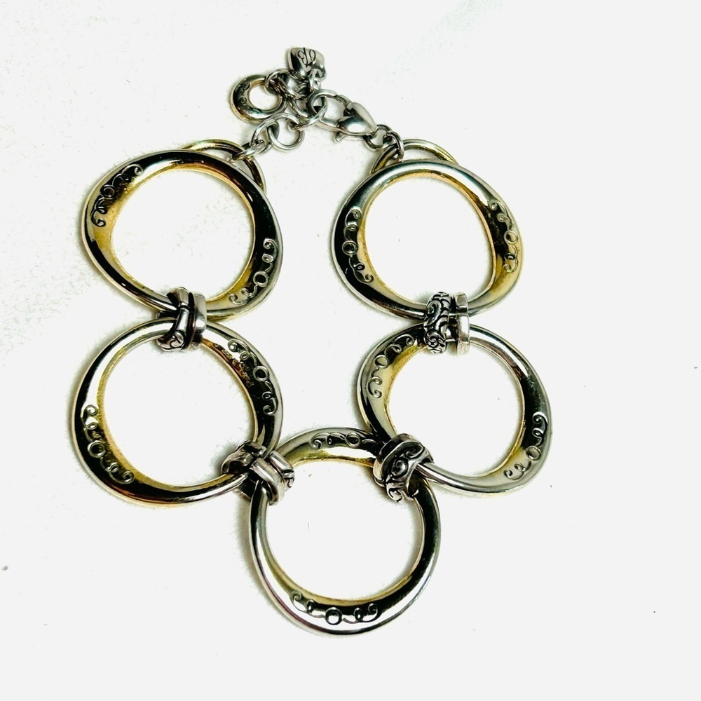 Brighton Covet Large Open Link Bracelet Silver Plated Faded Gold Tone Look 8" - Picture 3 of 12
